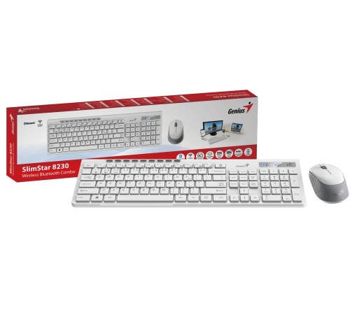 Комплект беспроводной Genius SlimStar 8230 BT (клавиатура Slimstar 8230/K + мышь slimstar 8230/M), белый
