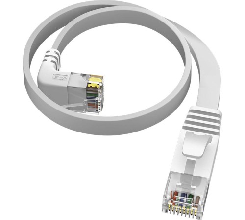 GCR Патч-корд PROF плоский 1.0m, UTP медь кат.6, белый, нижний угол, ethernet high speed 10 Гбит/с, RJ45, T568B