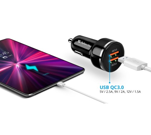 Defender Автомобильное ЗУ UCA-80 2xUSB QC3.0, 36W