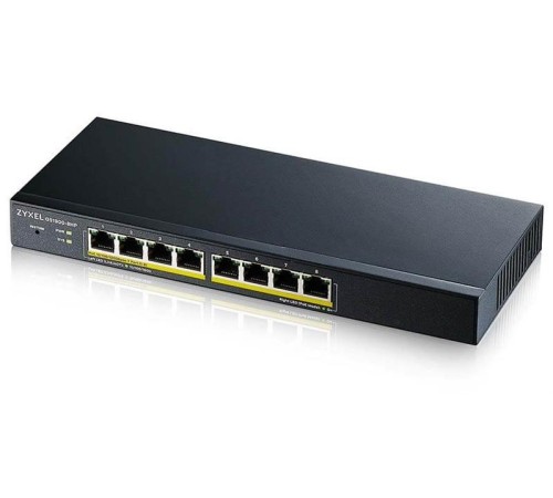 Коммутатор Smart L2 коммутатор PoE+ Zyxel GS1900-8HP, 8xGE PoE+, настольный, бесшумный, бюджет PoE 70 Вт