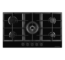 Газовая варочная поверхность Kuppersberg/ Газовая варочная поверхность, закаленное стекло, ширина 90 см, 5 газовых конфорок, WOK конфорка(4,2 кВт), автоподжиг, газ-контроль, чугунные решетки, цвет чёрный