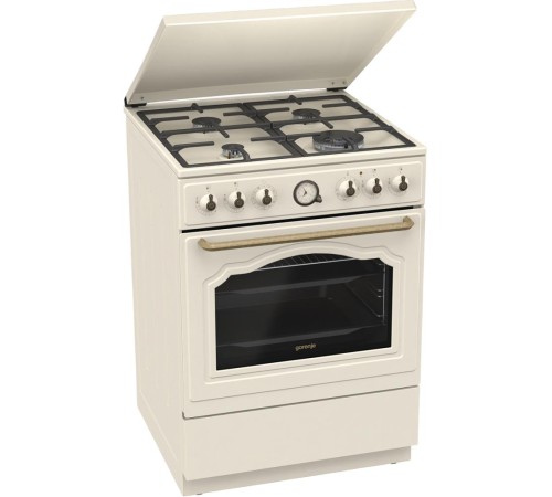 Плита Gorenje/ Плита Gorenje, комбинированная, 60 см, объем 71 л, электронный программатор с аналоговым дисплеем, автоматический электроподжиг, очистка паром AquaClean, энергоэффективность А, цвет бежевый