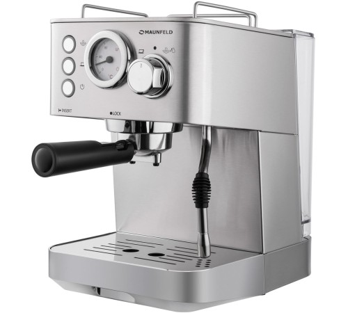 Кофемашина рожкового типа MAUNFELD/ Кофемашина рожкового типа MAUNFELD MF-721S PRO, мощность 1140 Вт, давление 15 бар, капучинатор, возможность приготовления 2 чашек, цвет нержавеющая сталь