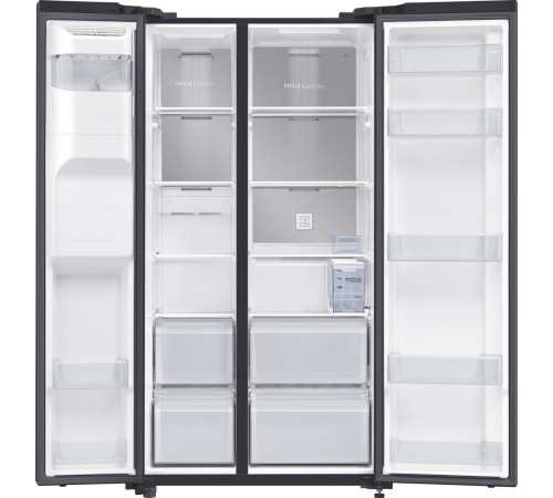 Холодильник Samsung/ 178x91.2.x71.6, 660/240 л, Диспенсер льда и воды, Metal Cooling, No Frost, side by side, матовый черный Холодильник Samsung/ 178x91.2.x71.6, 660/240 л, Диспенсер льда и воды, Metal Cooling, No Frost, side by side, матовый черный