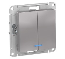 ATLASDESIGN 2-клавишный ВЫКЛЮЧАТЕЛЬ с подсвет., сх.5а, 10АХ, механизм, АЛЮМИНИЙ