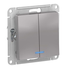 ATLASDESIGN 2-клавишный ВЫКЛЮЧАТЕЛЬ с подсвет., сх.5а, 10АХ, механизм, АЛЮМИНИЙ
