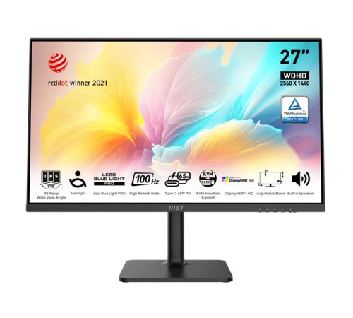 Монитор MSI Modern MD272QXP 27" 16:9 WQHD(2560x1440) IPS Flat,1ms(MPRT),HDR 400,1000:1,100M:1,400nit,178/178,HDMI,DP,2xUSB Type-A,USB Type-B,USB Type-C,Speaker,Tilt,Swivel,Height,Pivot,100Hz,Black,1y war-ty