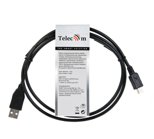 Кабель/ Кабель USB 2.0 A-->mini-B 5P (1м) черный Telecom <TC6911BK-1.0M>