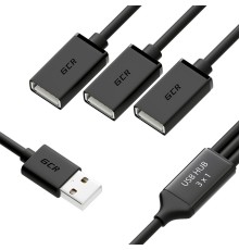 GCR USB Hub 2.0 на 3 порта, 0.35m, гибкий, AM / 3 х AF, черный, GCR-51864