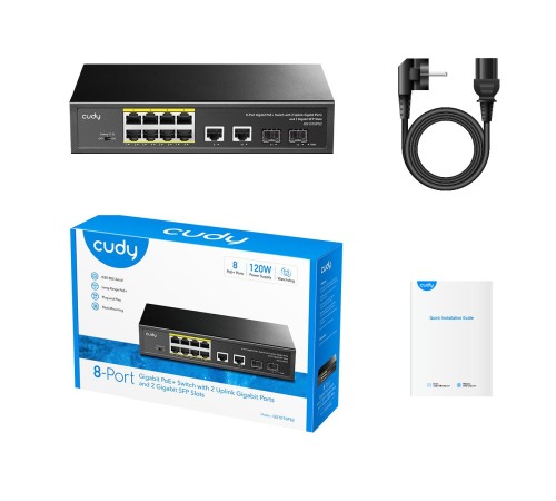 Коммутатор/ 8-10/100/1000 BASE-T Gigabit ports,2-Port 10/100/1000 BASE-T Gigabit Uplink ports, 2-1000 BASE-X SFP Slot, 8-port IEEE 802.3at PoE+ Injector, Supports PoE power up to 30W for each PoE port, Extend Mode (Port#7 and #8 support transmit distance