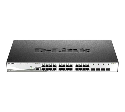 Коммутатор/ DGS-1210-28X/ME Managed L2 Metro Ethernet Switch 24x1000Base-T, 4x10GBase-X SFP+, Surge 6KV, CLI, RJ45 Console, RPS