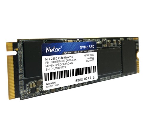 SSD накопитель Netac SSD N950E Pro 2TB PCIe 3 x4 M.2 2280 NVMe 3D NAND, R/W up to 3500/3000MB/s, IOPS(R4K) 400K/380K, TBW 1600TB, 2048MB DRAM buffer, with heat sink, 5y wty SSD накопитель Netac SSD N950E Pro 2TB PCIe 3 x4 M.2 2280 NVMe 3D NAND, R/W up to 3500/3000MB/s, IOPS(R4K) 400K/380K, TBW 1600TB, 2048MB DRAM buffer, with heat sink, 5y wty