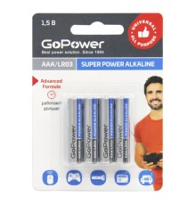 Батарейка AAA/ Батарейка GoPower LR03 AAA BL4 Alkaline 1.5V (4/48/576) блистер (4 шт.)