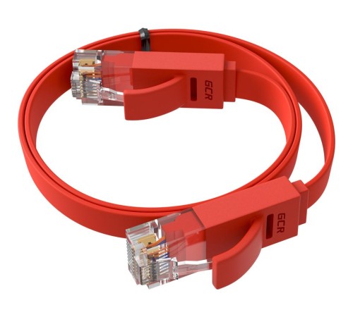 GCR Патч-корд PROF плоский прямой 1.0m, UTP медь кат.6, красный, 30 AWG, ethernet high speed 10 Гбит/с, RJ45, T568B, GCR-53083