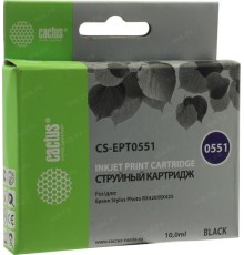 -/ Картридж струйный Cactus CS-EPT0551 T0551 черный (10мл) для Epson Stylus RX520/Stylus Photo R240