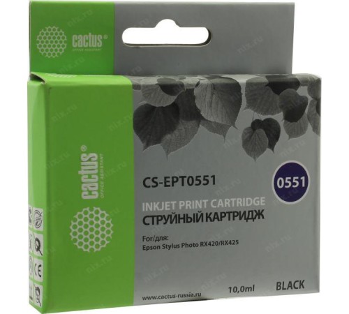 -/ Картридж струйный Cactus CS-EPT0551 T0551 черный (10мл) для Epson Stylus RX520/Stylus Photo R240