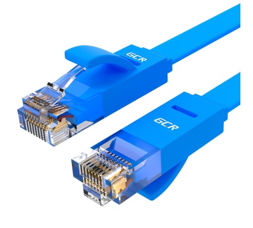 GCR Патч-корд PROF плоский прямой 0.3m, UTP медь кат.6, синий, 30 AWG, GCR-LNC621-0.3m ethernet high speed 10 Гбит/с, RJ45, T568B