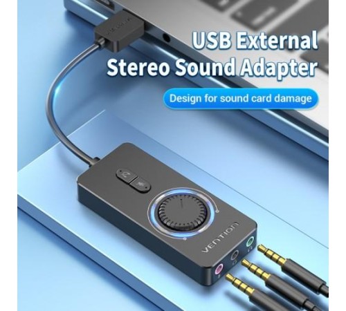 Внешняя звуковая карта Vention USB c регулятором громкости Черная