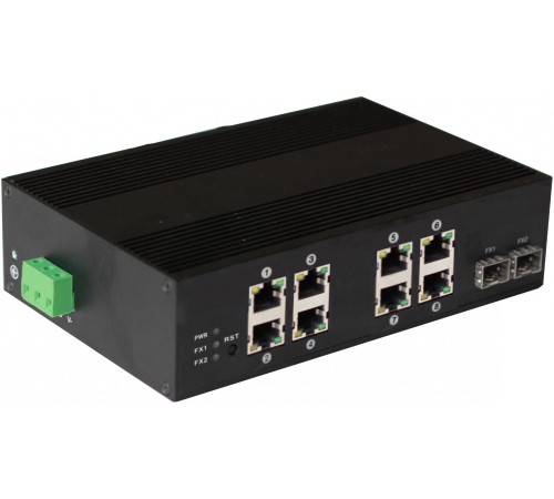 Коммутатор/ OSNOVO Промышленный 10-портовый PoE коммутатор, 8 x 10/100Base-T с PoE (до 25W) + 2 x 1000Base-X. Суммарно PoE до 200W. Питание DC48-55V(205W), БП поставляется опционально