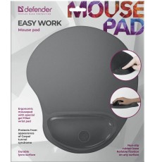 Коврик для компьютерной мыши Defender 50915 Easy Work серый, лайкра, 260х225х5 мм