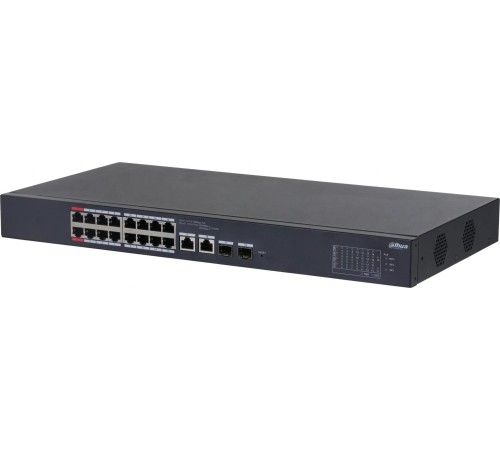 16-портовый PoE коммутатор с функцией облачного управления, Порты: 16 RJ45 10/100Мбит/с (PoE/PoE+/Hi-PoE) 2 комбинированных SFP/RJ45 10/100/1000Мбит/с (uplink); мощность PoE: порты 12 до 90Вт порты 316 до 30Вт суммарно до 190Вт; PoE watchdog передача до 2