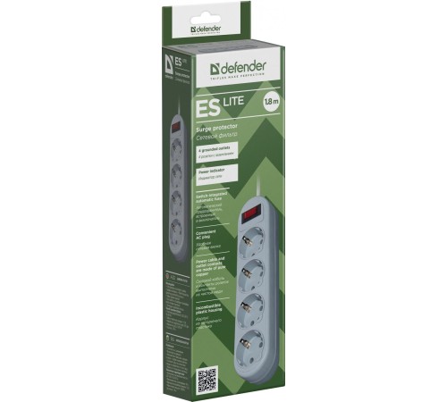 Сетевой фильтр Defender ES Lite 1.8 1,8 м, 4 розетки/ Surge Protector Defender ES Lite 1.8 1,8m, 4 розетки Сетевой фильтр Defender ES Lite 1.8 1,8 м, 4 розетки/ Surge Protector Defender ES Lite 1.8 1,8m, 4 розетки