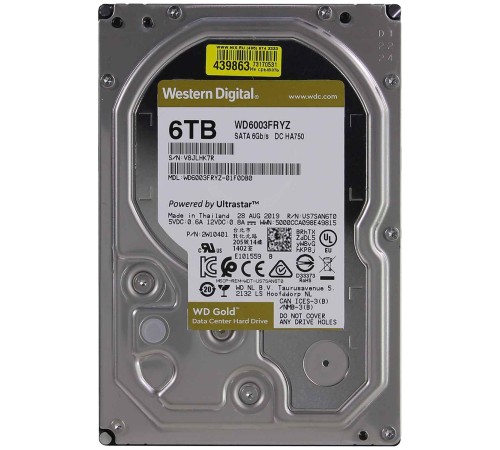 Жесткий диск/ HDD WD SATA3 6Tb Gold 7200 256mb  1 year warranty