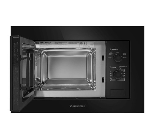 Встраиваемая микроволновая печь MAUNFELD MBMO.20.1PGB/ 60 см, 595x343,5x388 мм, механическое управление, 20 л, 1250 Вт, черный цвет, фурнитура черная