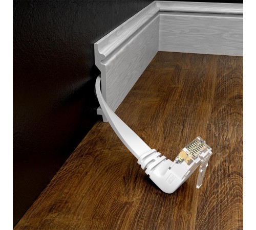 GCR Патч-корд PROF плоский 3.0m, UTP медь кат.6, белый, нижний угол, ethernet high speed 10 Гбит/с, RJ45, T568B
