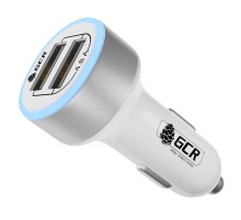 GCR Автомобильное зарядное устройство на 2 USB порта 4.8A, белое, LED индикация, GCR-51984