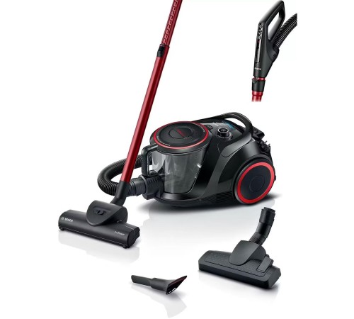 Пылесос Bosch/ Пылесос Bosch, безмешковый, напольный, емкость пылесборника 2.4 л, сухая уборка, фильтр НЕРА, цвет черный/красный