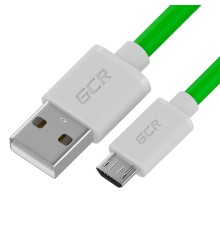 GCR QC Кабель 0.5m MicroUSB, быстрая зарядка, зеленый TPE, белые коннекторы, 28/22 AWG, GCR-52484