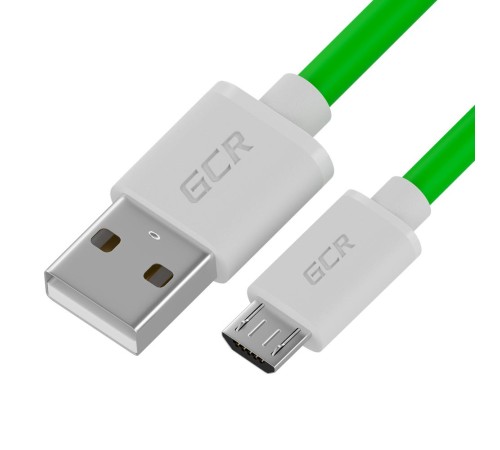 GCR QC Кабель 0.5m MicroUSB, быстрая зарядка, зеленый TPE, белые коннекторы, 28/22 AWG, GCR-52484