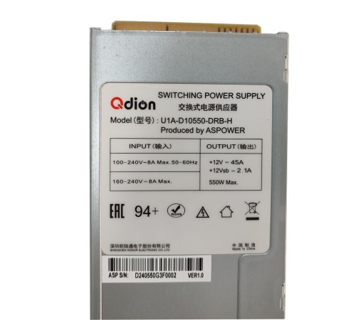 Блок питания серверный/ Server power supply Qdion Model U1A-D10550-DRB-H P/N:99MAD10550I1170122 CRPS 1U Module 550W Efficiency 80 Plus Platinum, Gold Finger (option), Cable connector: C14 Блок питания серверный/ Server power supply Qdion Model U1A-D10550-DRB-H P/N:99MAD10550I1170122 CRPS 1U Module 550W Efficiency 80 Plus Platinum, Gold Finger (option), Cable connector: C14