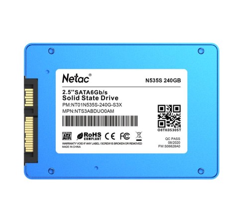 SSD накопитель Netac SSD N535S 240GB 2.5 SATAIII 3D NAND, 7mm, R/W up to 540/490MB/s, TBW 140TB, 5y wty SSD накопитель Netac SSD N535S 240GB 2.5 SATAIII 3D NAND, 7mm, R/W up to 540/490MB/s, TBW 140TB, 5y wty
