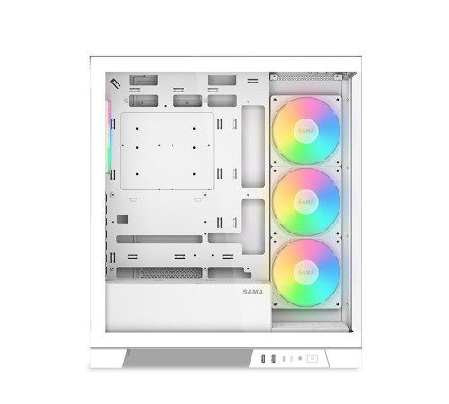 Корпус ПК без блока питания/ Case SAMA V50 White, Midi-Tower, TG, 4x120mm ARGB, 2xUSB 3.0 + 1xUSB 3.1 Type-C, ATX, mATX, mITX White