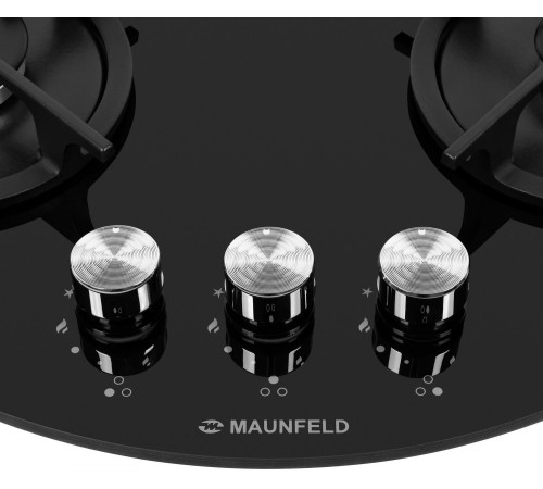 Газовая варочная панель MAUNFELD/ Газовая варочная панель MAUNFELD EGHG.43.23CB/G, механическое управление, 3 конфорки, мощность конфорок 1200, 1700, 3500, электроподжиг, газ-контроль, WOK,