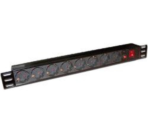 Блок розеток Блок розеток 19", 1-фазный с выключателем, 10A / 250V, 8xSchuko, без шнура питания, разъем C14 Блок розеток Блок розеток 19", 1-фазный с выключателем, 10A / 250V, 8xSchuko, без шнура питания, разъем C14