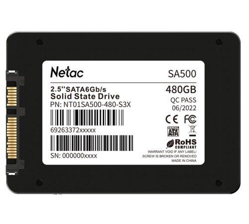 SSD накопитель Netac SSD SA500 480GB 2.5 SATAIII 3D NAND, R/W up to 520/450MB/s, TBW 240TB, 3y wty SSD накопитель Netac SSD SA500 480GB 2.5 SATAIII 3D NAND, R/W up to 520/450MB/s, TBW 240TB, 3y wty