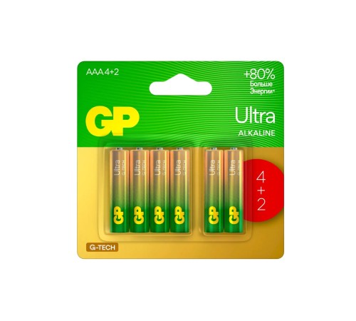 Батарейка Алкалиновые батарейки GP Ultra Alkaline G-Tech 24А AАA - 4+2 шт. на промо-блистере