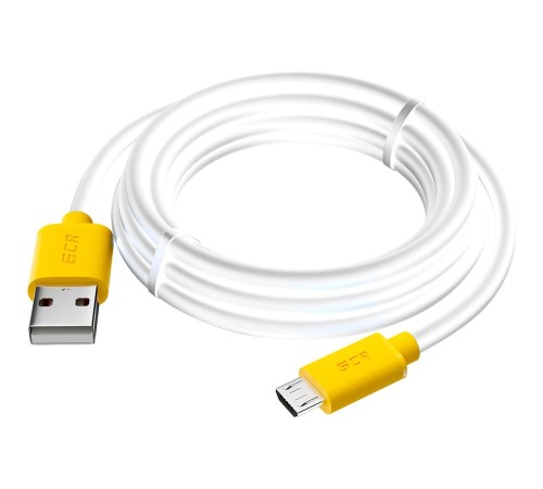 GCR Кабель 2.0m MicroUSB, белый, желтые коннекторы, быстрая зарядка, 28/24 AWG GCR Кабель 2.0m MicroUSB, белый, желтые коннекторы, быстрая зарядка, 28/24 AWG