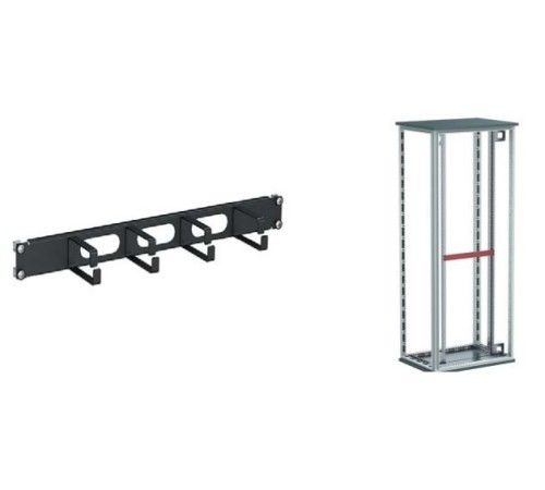 Кабельный органайзер 4 кольца с отверстиями, 1U для 19" IT-корпусов, RAL7035