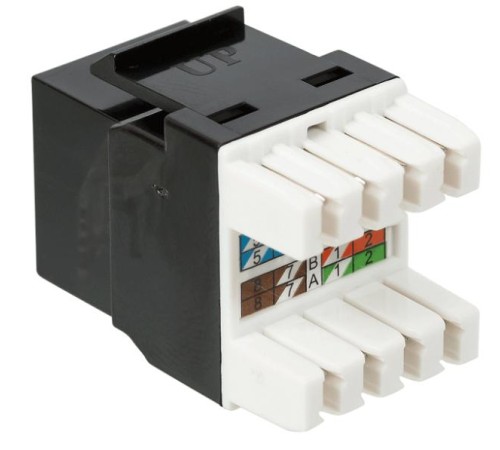 Модуль Keystone, RJ45, кат.5E, UTP, 180 градусов, со встроенной шторкой, черный Модуль Keystone, RJ45, кат.5E, UTP, 180 градусов, со встроенной шторкой, черный