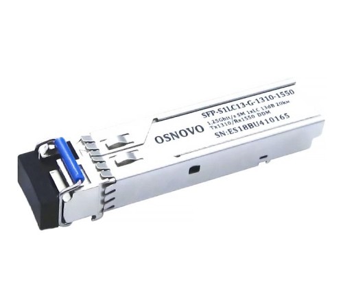 Трансивер/ OSNOVO Оптический SFP Модуль GE, одно волокно SM, до 1,25 Гбит/c, LC, до 20км, Tx:1310/Rx:1550, DDM Трансивер/ OSNOVO Оптический SFP Модуль GE, одно волокно SM, до 1,25 Гбит/c, LC, до 20км, Tx:1310/Rx:1550, DDM