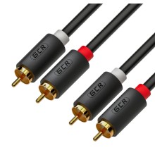 GCR Кабель 1.0m аудио 2 х RCA / 2 х RCA, GOLD, черный