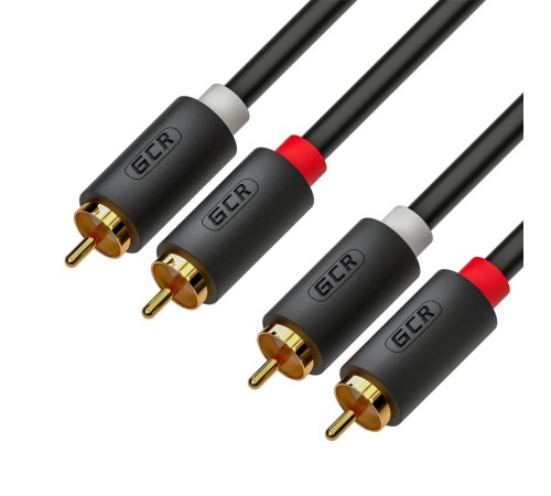 GCR Кабель 1.0m аудио 2 х RCA / 2 х RCA, GOLD, черный