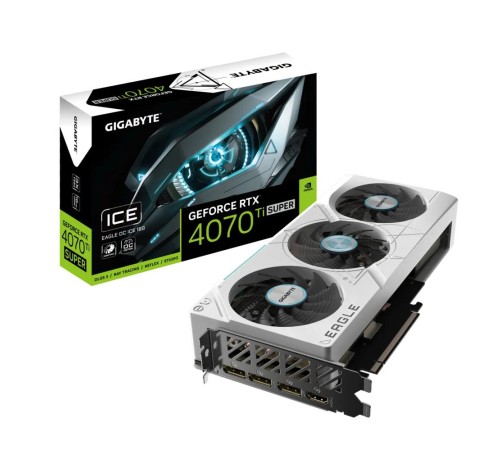 Видеокарта/ VGA GIGABYTE NVIDIA GeForce RTX 4070 TI SUPER EAGLE OC ICE 16G 16GB, GDDR6X/256-bit, PCIe 4.0, 1xHDMI 2.1a, 3x DP, 2.5-slot Видеокарта/ VGA GIGABYTE NVIDIA GeForce RTX 4070 TI SUPER EAGLE OC ICE 16G 16GB, GDDR6X/256-bit, PCIe 4.0, 1xHDMI 2.1a, 3x DP, 2.5-slot