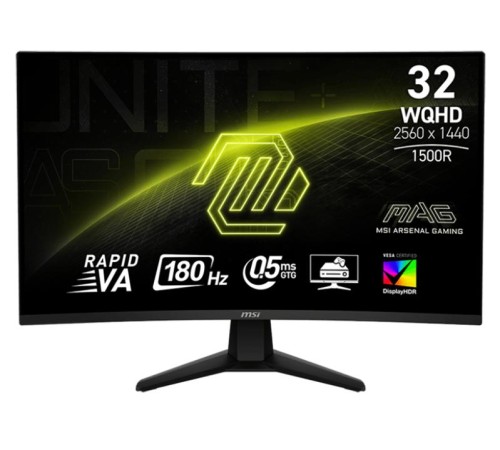 Монитор MSI 32CQ6F 31.5" 16:9 WQHD(2560x1440) Rapid VA Curve 1500R,DisplayHDR 400, 0,5ms(GTG), 3500:1, 100M:1,400nits, 178/178, 2xHDMI 2.0, 1xDP 1.4, Tilt, VESA, 180HZ, Black, 1y war-ty