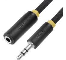 Greenconnect Удлинитель аудио 0.5m jack 3,5mm/jack 3,5m нейлон, черный, желтая окантовка, ультрагибкий, 28 AWG, M/F, Premium GCR-STM8114-0.5m, экран, стерео