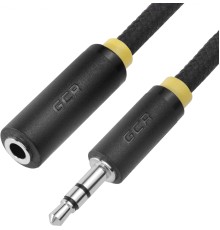 Greenconnect Удлинитель аудио 0.5m jack 3,5mm/jack 3,5m нейлон, черный, желтая окантовка, ультрагибкий, 28 AWG, M/F, Premium GCR-STM8114-0.5m, экран, стерео